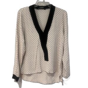 Zara Woman High-Low Top, Cream & Black, Size Large